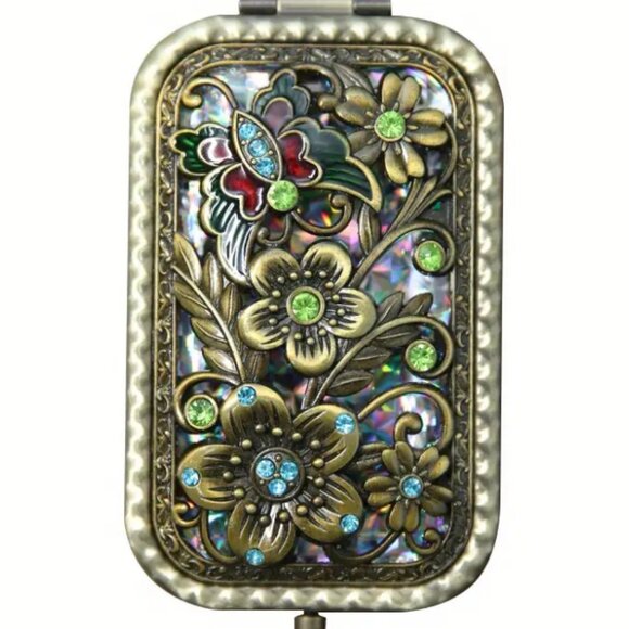 3D Flower Heart Design, Double Sided Vintage Handheld Compact Foldable Mirror - Picture 2 of 6